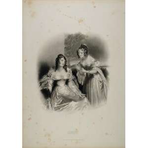  1838 Victorian Women Sisters Tulip E. Sharpe Engraving 