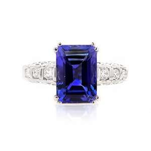  Emerald cut Tanzanite & Diamond Ring Jewelry