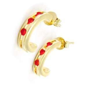  Gold plated half creole Déesse red. Jewelry
