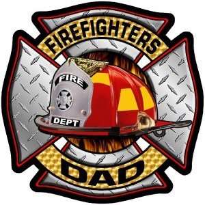 Firefighter Decal/Sticker   4x4 Diamond Plate Firefighters Dad 