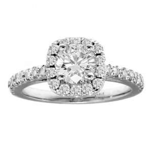  1.50 CT TW Diamond Halo Engagement Ring in 18k White Gold 