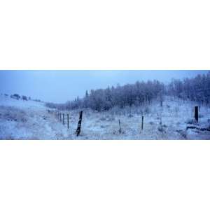 Fence in Snow Covered Landscape, Blackfeet Indian Reservation, Montana 