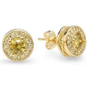   Earrings 10mm Round Shaped Yellow Round Cubic Zirconia Pushback Post