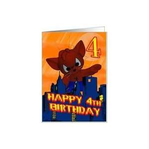  4th Birthday Spider Cat, Fourth Birthday Card Card Toys 