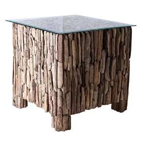  Square Driftwood Coffee Table SHORE with Glass Top, 20 