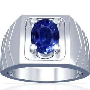 14K White Gold Oval Cut Blue Sapphire Solitaire Ring 