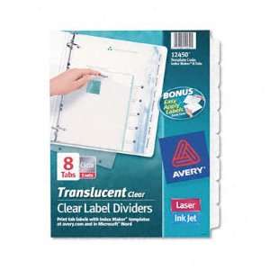  AVE12450 DIVIDER,LBL,TRANS,8TAB,CLEAR,5ST/PK Office 