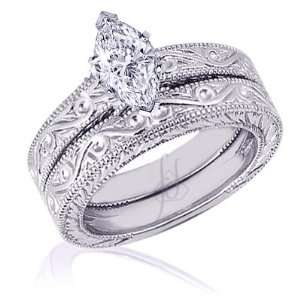  1 Ct Marquise Cut Solitaire Engagement Wedding Rings Set 