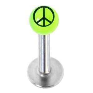   16 Gauge Green Acrylic Peace Sign Labret Monroe Tragus Jewelry