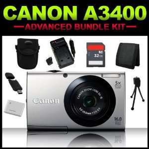 Canon PowerShot A3400 IS 16MP Digital Camera (Silver) 32GB 