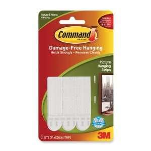  3M 17201OF Hanging Strips,w/Command Adhes.,Holds 3 lbs.,3 