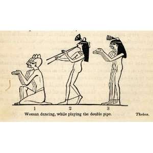  1854 Woodcut Ancient Thebes Egyptian Musician Women Double 