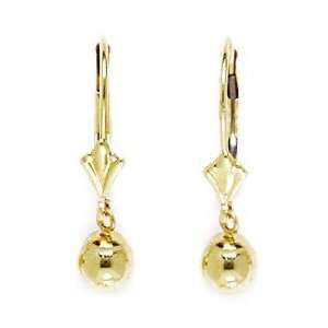 14k Yellow Gold Small Ball Drop Leverback Earrings   Measures 22x5mm 