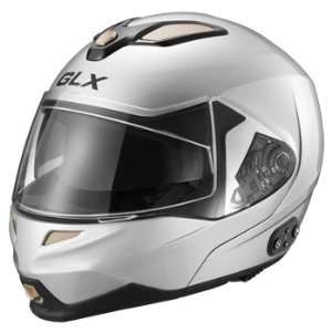 GLX DOT Bluetooth Full Face Modular Flip Up Motorcycle Helmet Silver X 