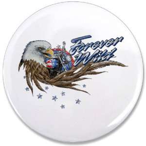  3.5 Button Forever Wild Eagle Motorcycle and US Flag 