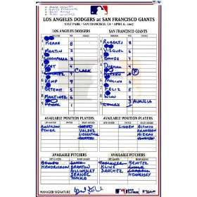  Game Used Lineup Card 4 06 2007 Dodgers at Giants Sports 