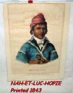 1843 Chief NAH ET LUC HOPIE Lithograph by Clark & Rice  
