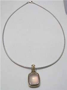   STERLING SILVER PINK QUARTZ PENDANT ON CHAIN SIGNED LORENZO  