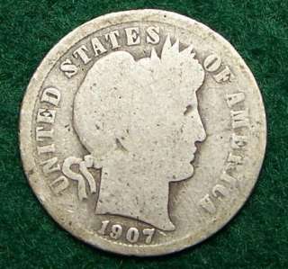 1907 Silver Barber Dime   About Good   AG   #414  
