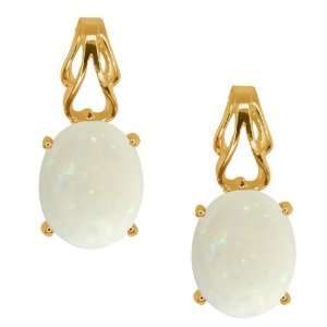  3.20 Ct Oval/cabouchon White Opal 10k Yellow Gold Earrings 
