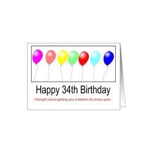  34th Birthday Balloons Card Toys & Games