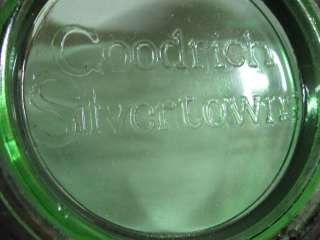 VERY NICE & UNCOMMON GOODRICH SILVERTOWNS ASHTRAY, GREEN GLASS 