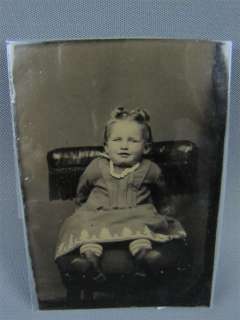Antique Tintype Photograph of Uncomfortable Little Girl  