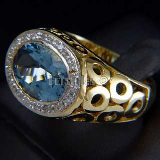 Natural Topaz Diamonds 14k Solid Gold Mens Ring r00027  