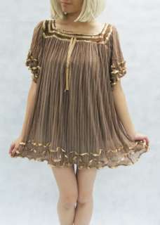 Vtg 70s TAUPE GAUZE Mesh Crochet Angel INDIA dress top  