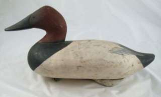 Antique Wooden Decoy Duck Canvasback Carved Hand Painted Red Circle 