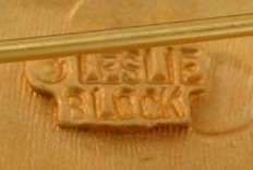 Vintage Leslie Block Etruscan Coin Stone Pin  