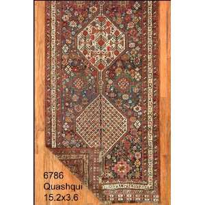  3x15 Hand Knotted Qashqai Persian Rug   36x152