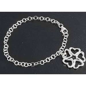  Sterling Silver Round Chain Link w/ Clover of Hearts Charm 