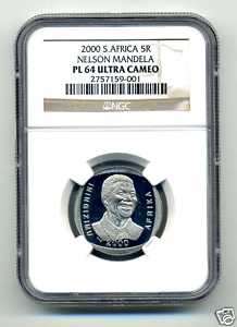 NGC PROOF PL 64 SOUTH AFRICA Nelson Mandela R5 Year 2000 Coin  
