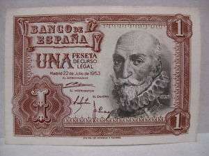 1953 SPAIN ONE PESETA BILL NICE CRISP BILL  