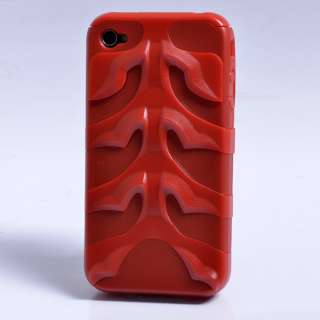 New RED Hard Case Fish Bone Back Cover for iPhone 4  