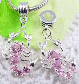 5pcs Pink Crystal Scorpion beads Fit Bracelets f#1075  