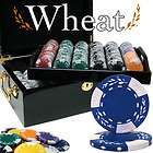 500 Wheat 10G Clay Set Black Poker Chip Set Mahogany Case w/ Bonus 