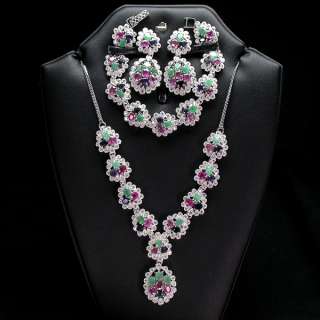 SUMPTUOUS NATURAL TOP EMERALD RUBY SAPPHIRE CZ WHITE GOLD PLATED 925 