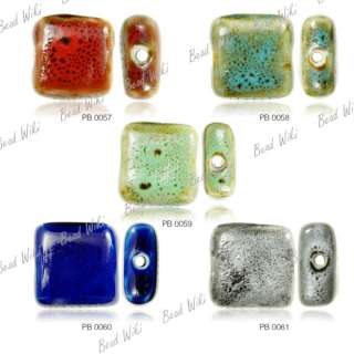 15 Loose Porcelain Ceramic Flat Square Blue Green Gray Spacer Bead 