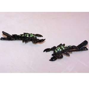  Set of Black Scorpion Hairclips with Clear Crystals 9359 