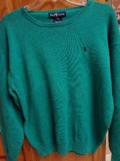 RALPH LAUREN POLO Mens L/S Crew Sweater MEDIUM Christmas Green Long 