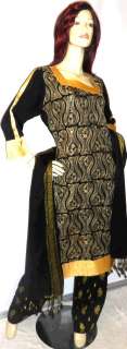 Brand New Stylish 3 piece BLACK & GOLD Cotton Fully Embroided with 