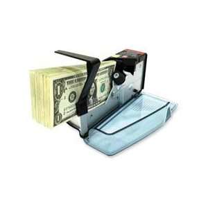  counts 600 bills per minute and can hold up to 100 bills. Auto start 