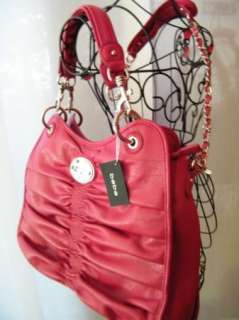 BEBE bag purse handbag SATCHEL pocketbook red Taylor Ruched tote 