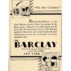  1931 Ad Barclay Hotel Pennsylvania Station Century Trip 