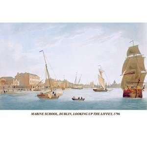 Vintage Art Marine School, Dublin, Looking Up the Liffey, 1796   04275 