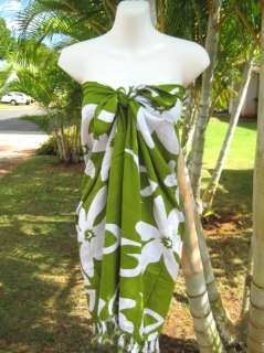 Sarong Green White Floral Pareo Luau Cruise Wrap Dress  