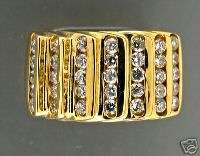 1970 WIDE 14K YELLOW GOLD 7 ROW 35 CHANNEL SET DIAMOND BAND RING VS, G 
