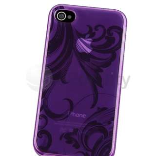 Purple Flower TPU Gel Rubber Skin Case Cover+PRIVACY FILTER for iPhone 